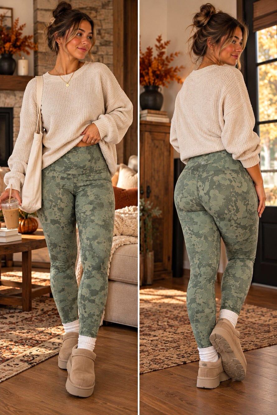 prAna Green Camouflage Logo Ankle Leggings Women's Regular Size L